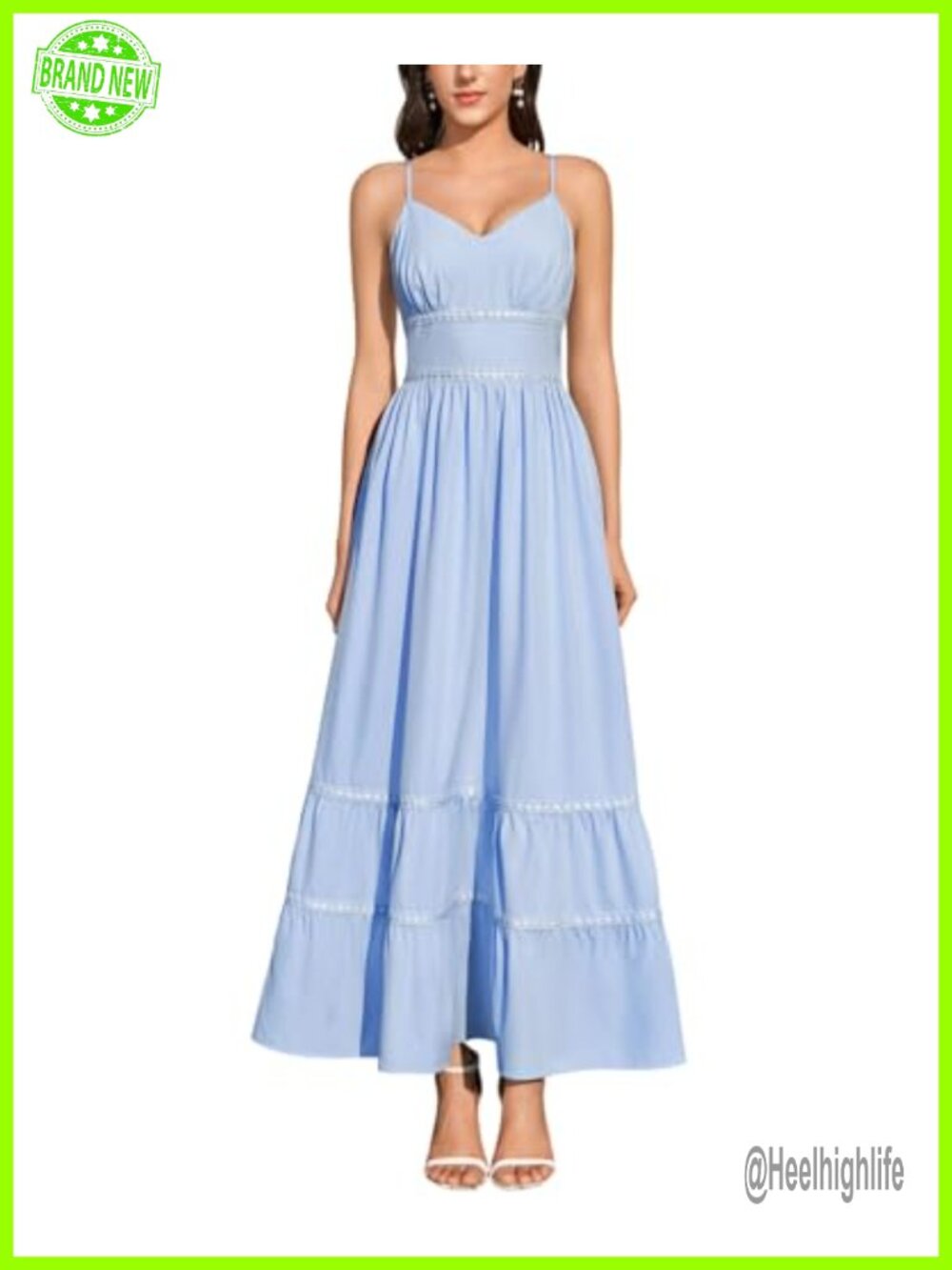 Floral Maxi Dress Smocked Back V Neck Tiered Lace Trim Sundress Beach Wedding